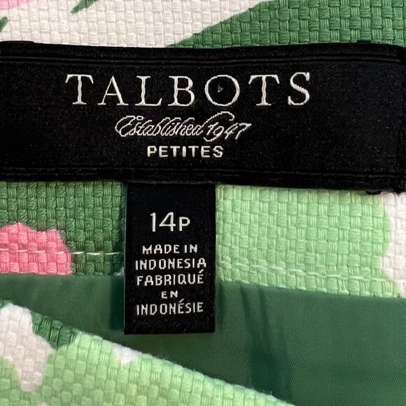 💐Talbots Sz 14P Green White Petal pink Floral Pencil Skirt vibrant Green White - Picture 3 of 8